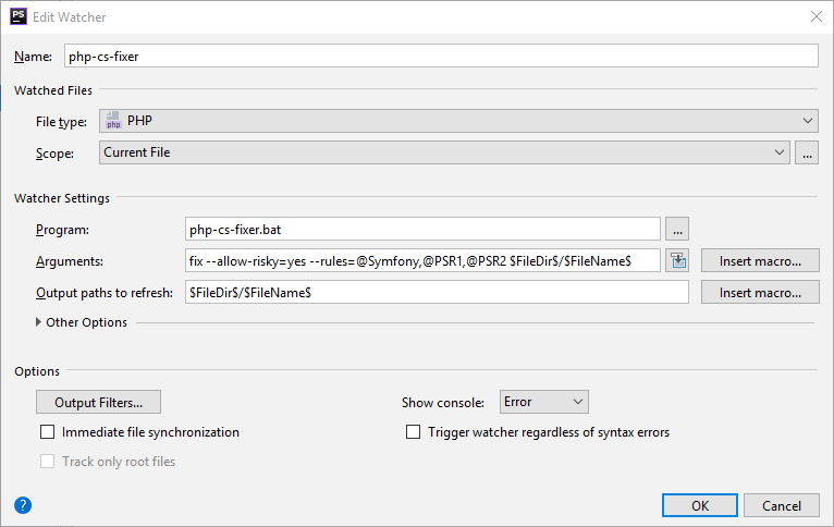 File Watcher Settings for Windows