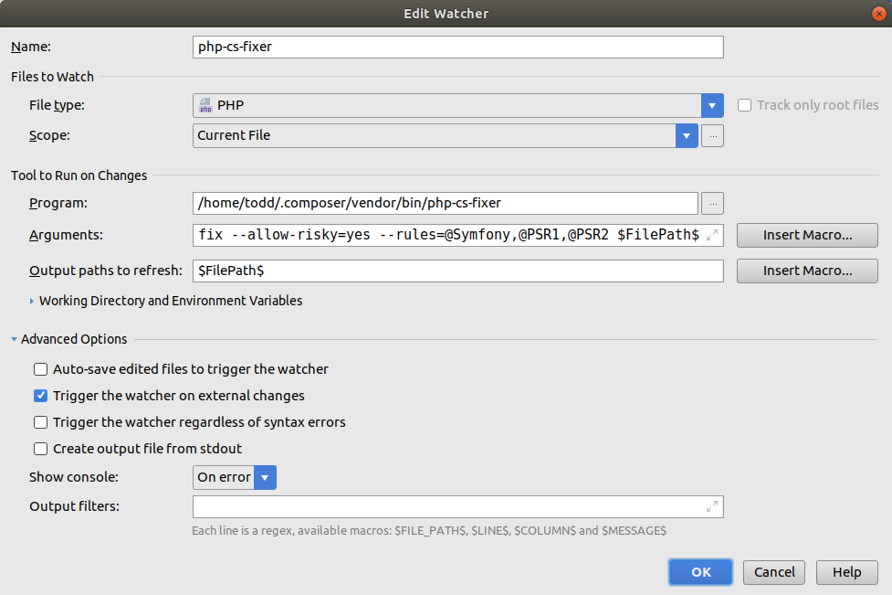 File Watcher Settings for Linux